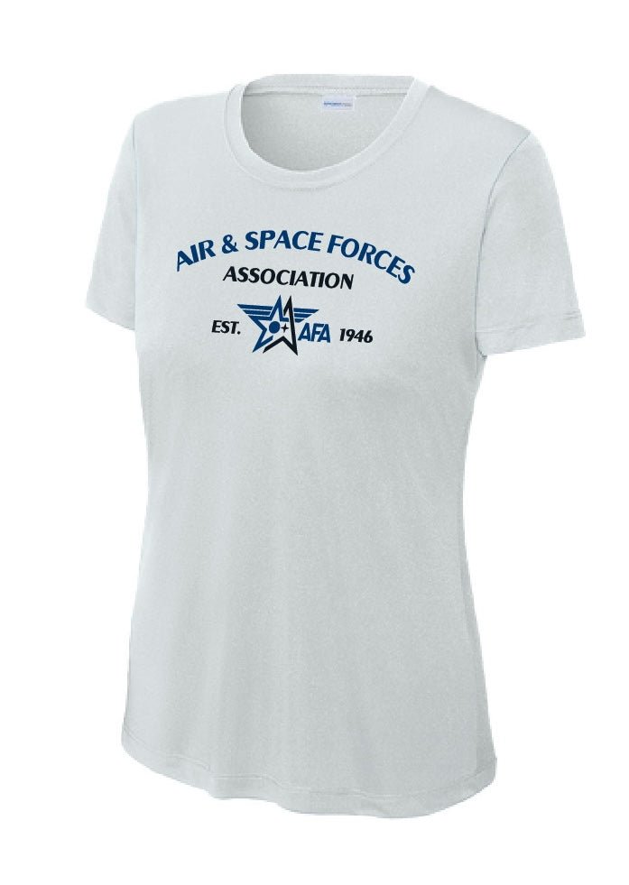 A navy blue dri-fit shirt with the Air & Space Forces Association logo and text 'Air & Space Forces Association EST. 1941' printed on the front.
