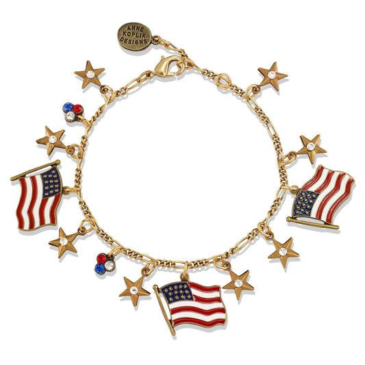 Stars and Stripes Independence Crystal Charm Bracelet