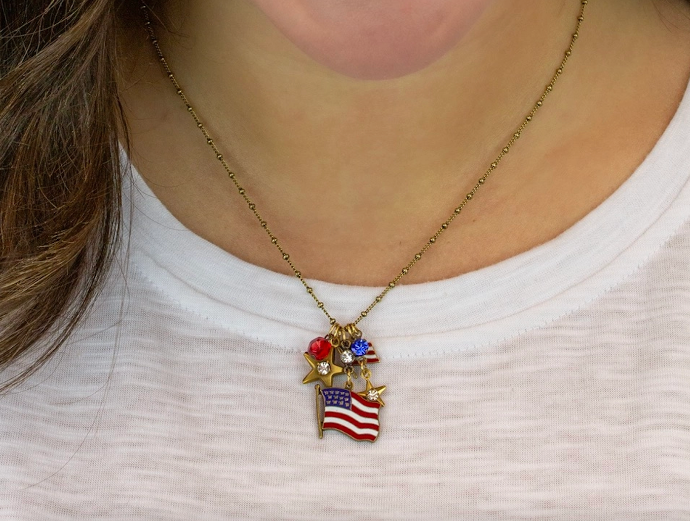 Stars & Stripes USA Flag Americana Jumble Charm Necklace