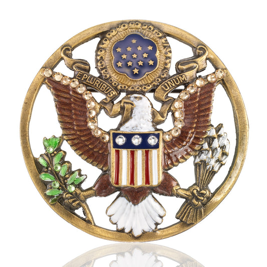 Seal of American Freedom Eagle Emblem Crystal Brooch