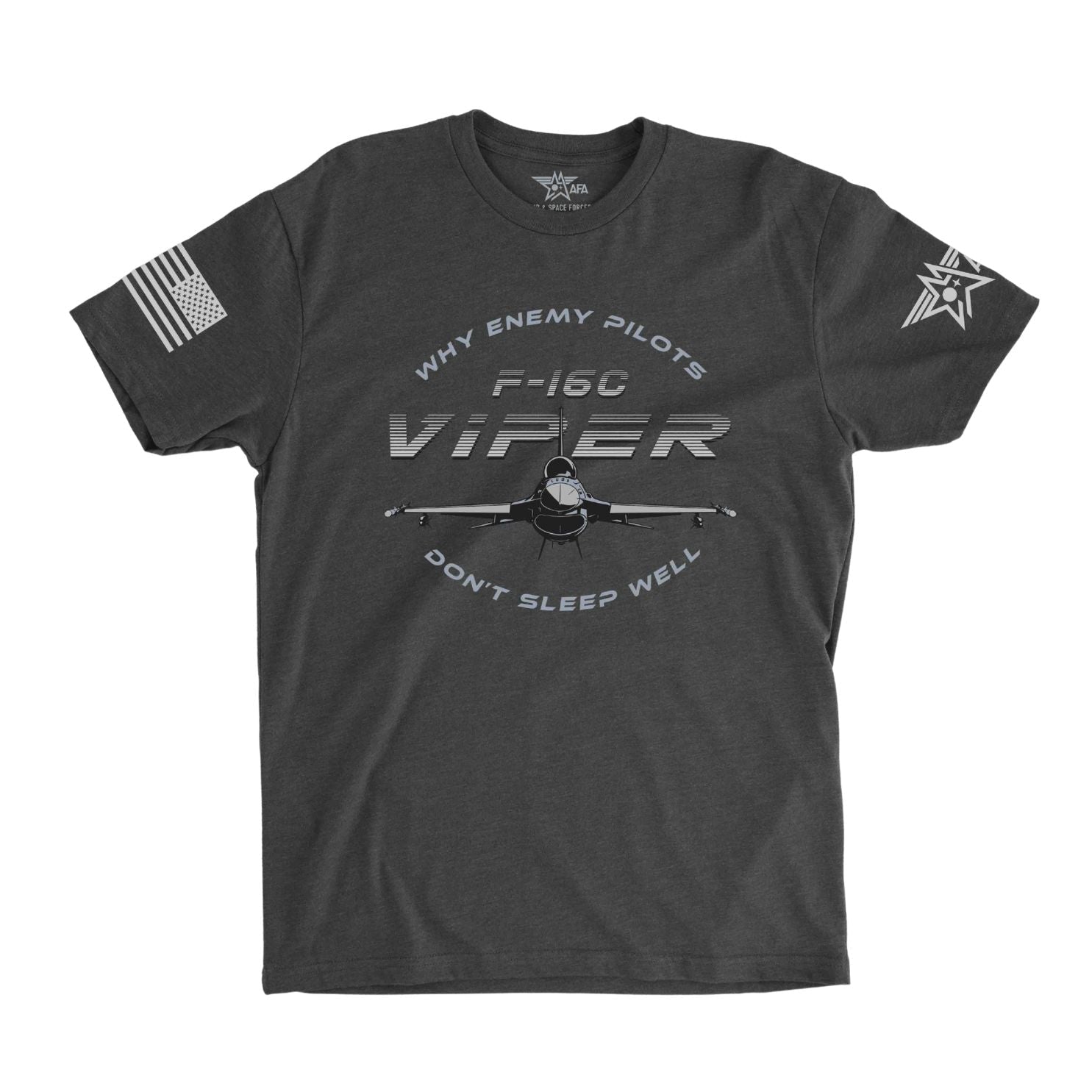 Gray t-shirt with F-16C Viper graphic and text on a white background