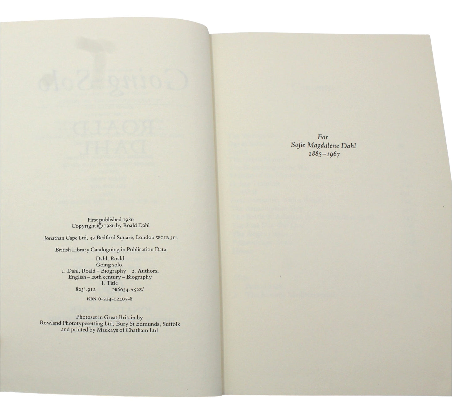 Going Solo, Signed by Roald Dahl, First Edition in Original Dust Jacket, 1986