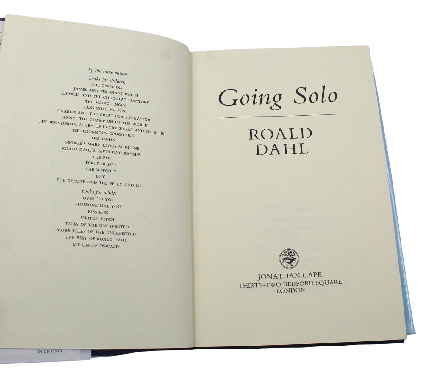 Going Solo, Signed by Roald Dahl, First Edition in Original Dust Jacket, 1986