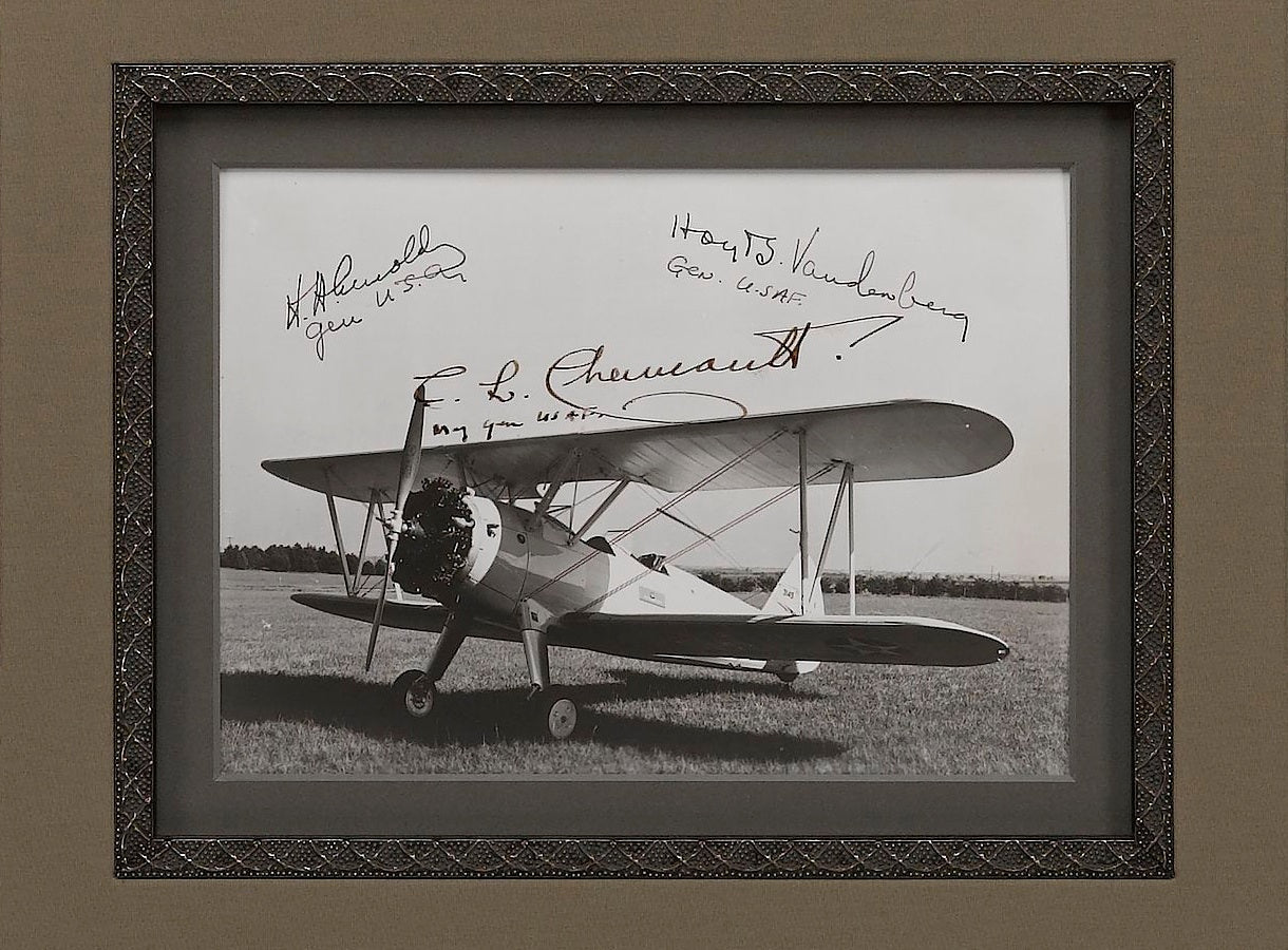 Great Air Force Captains Collage, with Signatures of Chennault, Arnold, Vandenberg, Spaatz, Mitchell, and Rickenbacker