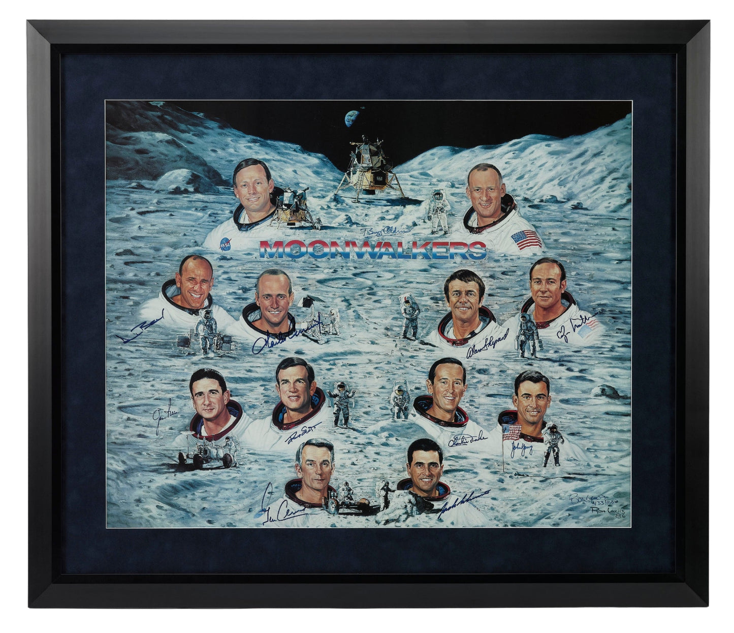 "Moonwalkers" Limited Edition Lithograph by Ron Lewis, Numbered 433/1000, Signed by Eleven Moonwalkers