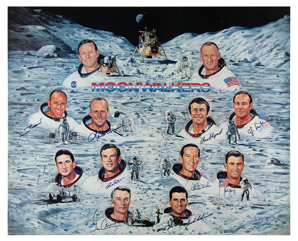 "Moonwalkers" Limited Edition Lithograph by Ron Lewis, Numbered 433/1000, Signed by Eleven Moonwalkers